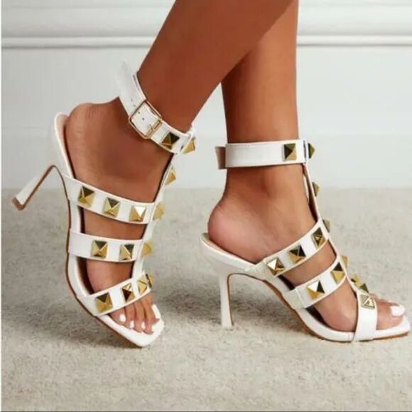 BRAND NEW ROUGE HELUIM HEELED SQUARE TOE GLADIATOR STYLE HIGH HEEL SANDAL - Picture 1 of 15